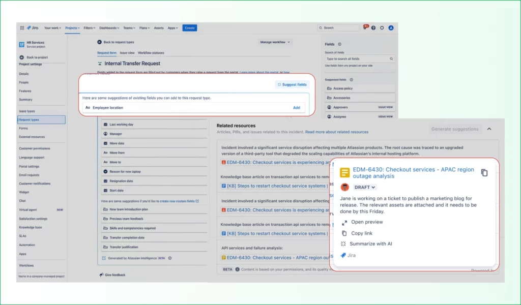 (Jira’s Smart Suggestions with Atlassian Intelligence)