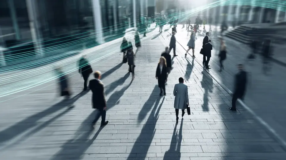 Business professionals connected through digital AI network infrastructure representing enterprise-scale agentic AI, OpenShift AI deployment, workflow orchestration, and secure enterprise operations.