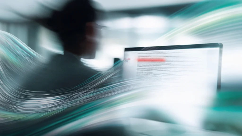 A computer screen displaying a highlighted threat, illustrating prompt injection in enterprise AI and the risk of hidden malicious instructions manipulating AI systems